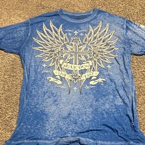 Affliction Men's Blue Winged Graphic Tee